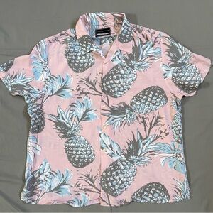 Mens Redherring Pink Pineapple Print Short Sleeve Shirt Size XL